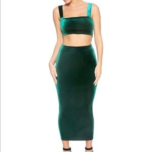 Naked Wardrobe Green Velvet Two-Piece Set